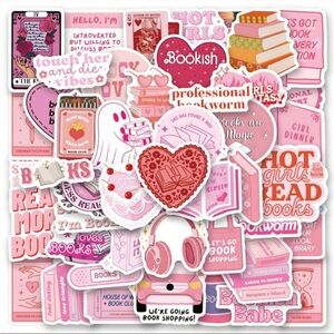 60Pcs Pink Bookish Stickers, Vinyl Book Stickers Decals